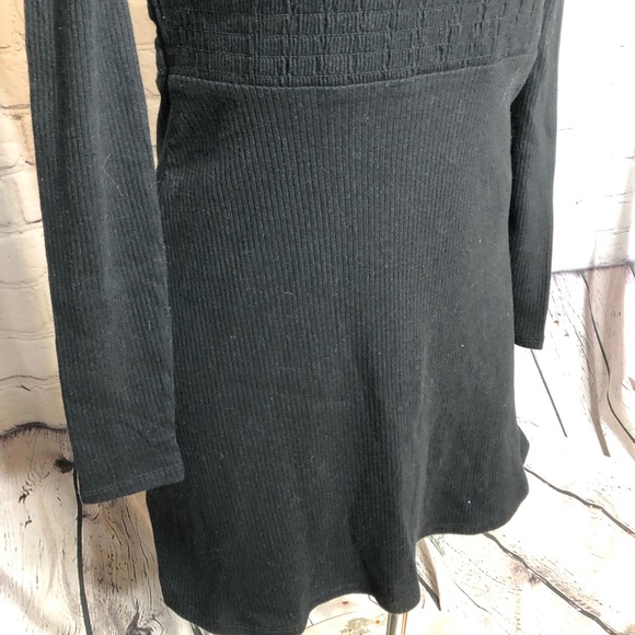 NWT American Eagle black long sleeve square neck smocked mini dress size XSP - Picture 4 of 12